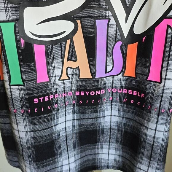 Shein Curve Blk/White Plaid FlannelPositive Vitality Button Down Shirt, NWOT, 1X - Picture 5 of 7